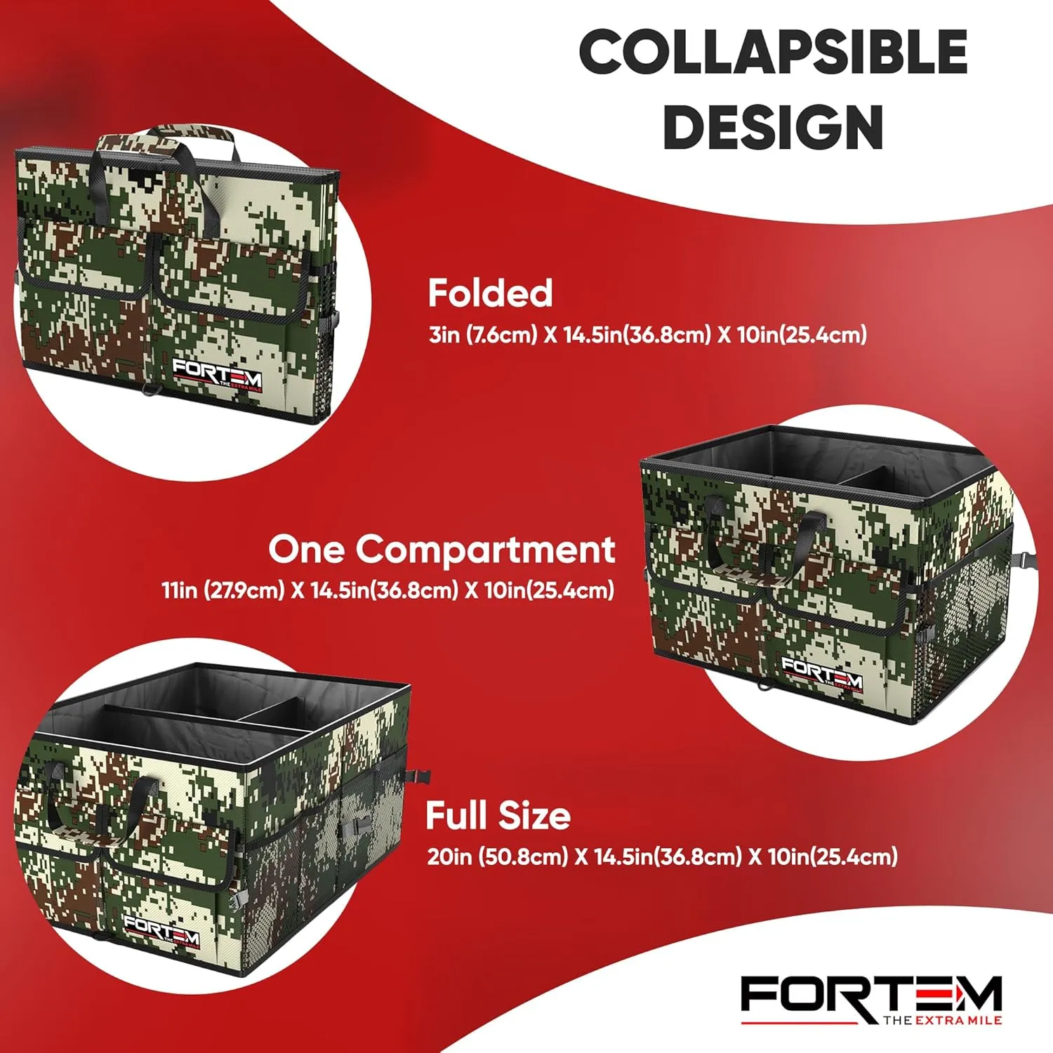 FORTEM Car Trunk Organizer, Collapsible Multi Compartment SUV Organizer, Foldable Storage for Car Accessories for Women Men, 600D Oxford, Non Slip Bottom, Securing Straps, Soft Cover (65L)