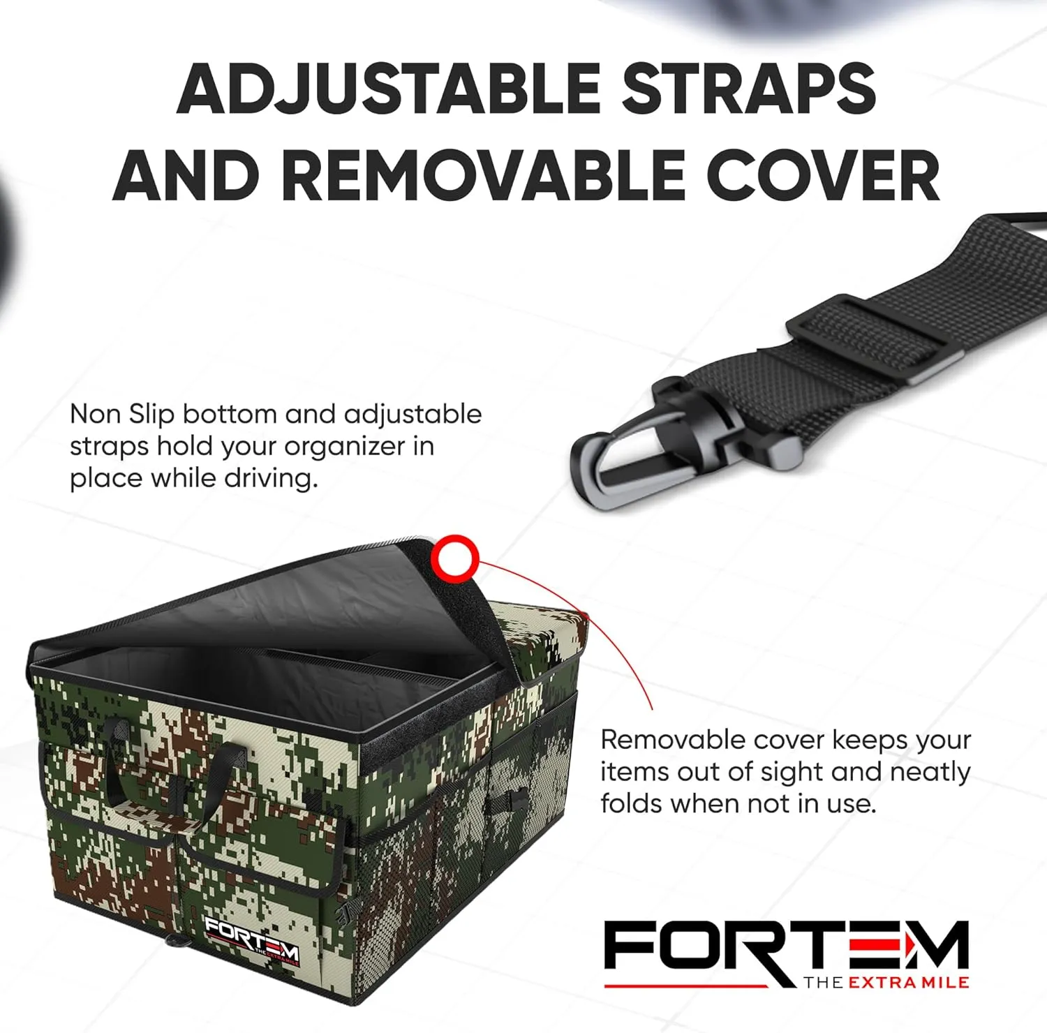 FORTEM Car Trunk Organizer, Collapsible Multi Compartment SUV Organizer, Foldable Storage for Car Accessories for Women Men, 600D Oxford, Non Slip Bottom, Securing Straps, Soft Cover (65L)