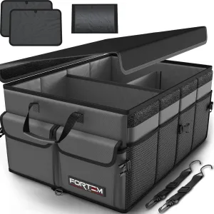 FORTEM Car Trunk Organizer, Collapsible Multi Compartment SUV Organizer, Foldable Storage for Car Accessories for Women Men, 600D Oxford, Non Slip Bottom, Securing Straps, Soft Cover (65L)