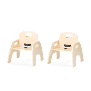 Foundations Simple Sitter Low Wood Feeding Chairs Multipack, Wide No-Tip Base, Adjustable Safety Harness, Stackable Wood Toddler Chairs with Food Service Grade Finish, 2 Pack (11 inch)