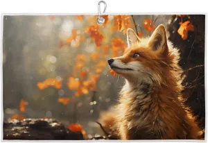 Fox Leaf Golf Towel with Heavy Duty Carabiner Ultra Absorbent Quick Dry Perfect for Cleaning Clubs Balls Gear Essential Golf Accessory for Men Women Kids