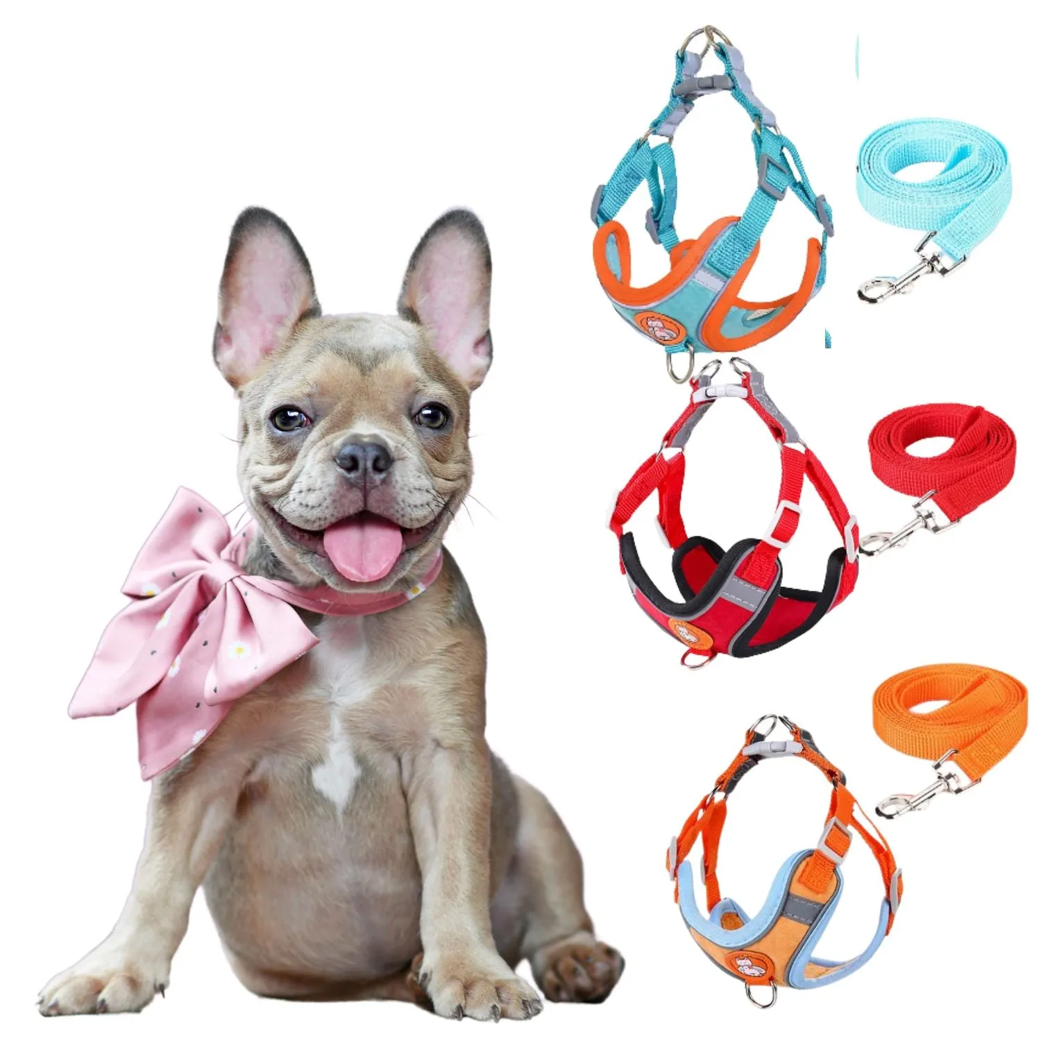 French Bulldog Harness Leash Set – Adjustable Soft Vest No-Pull