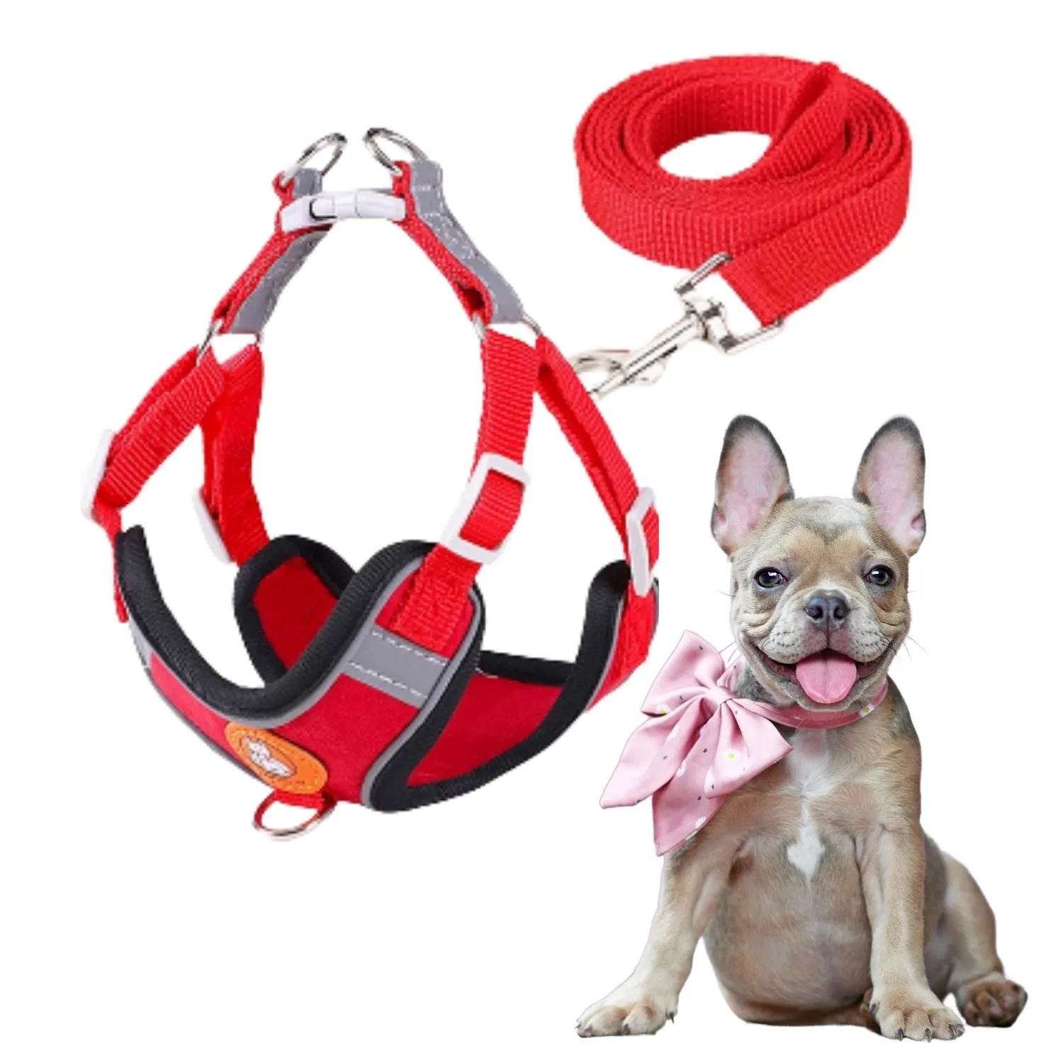 French Bulldog Harness Leash Set – Adjustable Soft Vest No-Pull