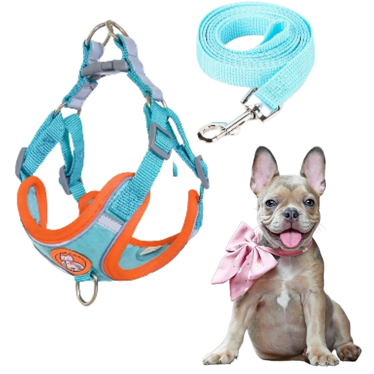 French Bulldog Harness Leash Set – Adjustable Soft Vest No-Pull