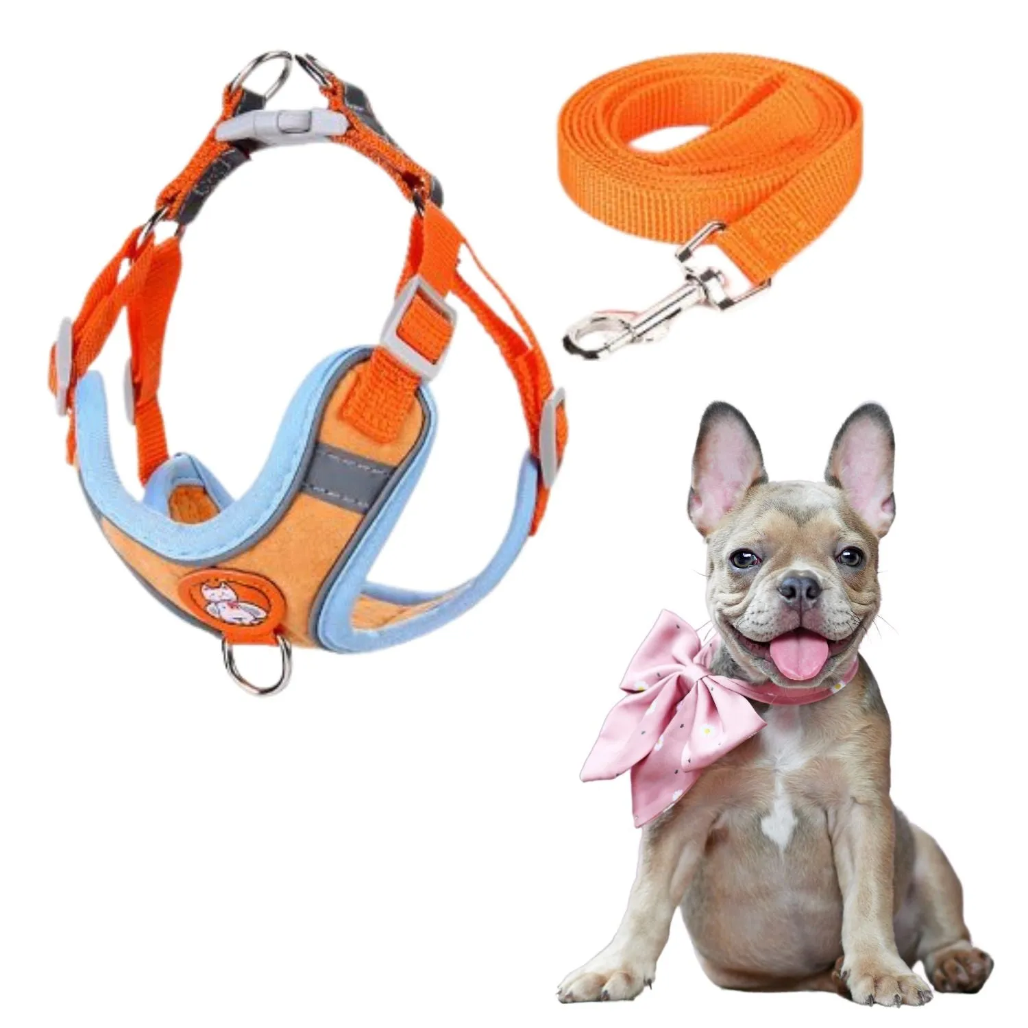 French Bulldog Harness Leash Set – Adjustable Soft Vest No-Pull