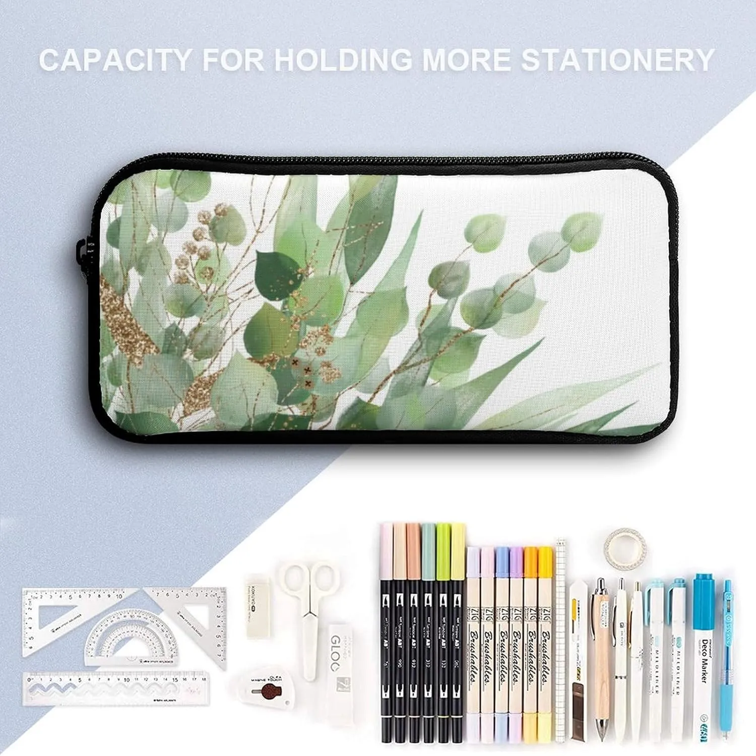 Fresh Sage Green White Shoulder Backpack Diagonal Lunch Bag Pencil Case Set