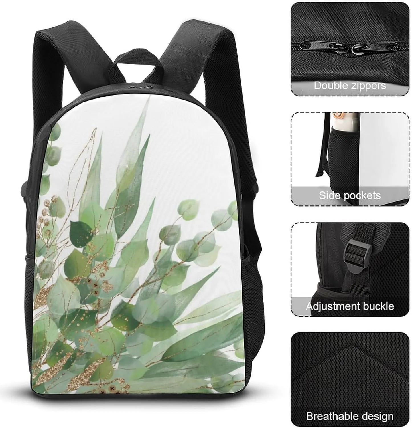Fresh Sage Green White Shoulder Backpack Diagonal Lunch Bag Pencil Case Set