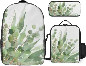 Fresh Sage Green White Shoulder Backpack Diagonal Lunch Bag Pencil Case Set