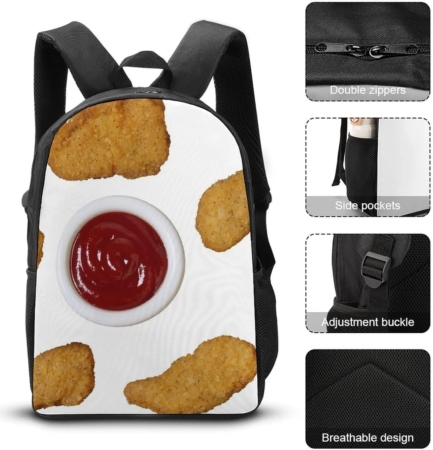 Fried Chicken Nuggets Shoulder Backpack Diagonal Lunch Bag Pencil Case Set