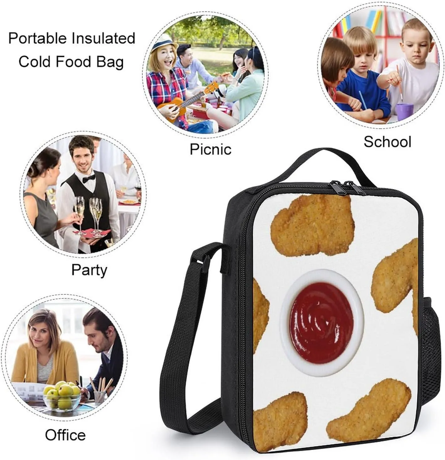 Fried Chicken Nuggets Shoulder Backpack Diagonal Lunch Bag Pencil Case Set