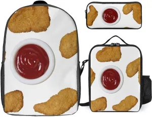 Fried Chicken Nuggets Shoulder Backpack Diagonal Lunch Bag Pencil Case Set
