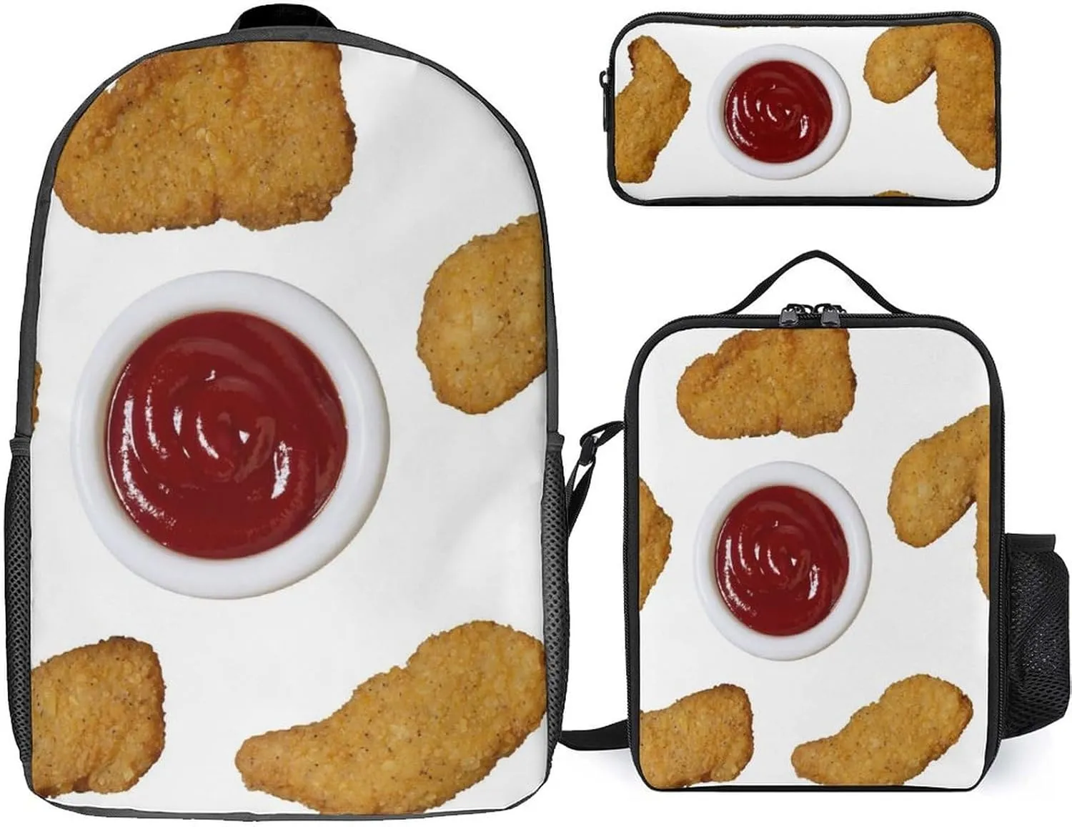 Fried Chicken Nuggets Shoulder Backpack Diagonal Lunch Bag Pencil Case Set