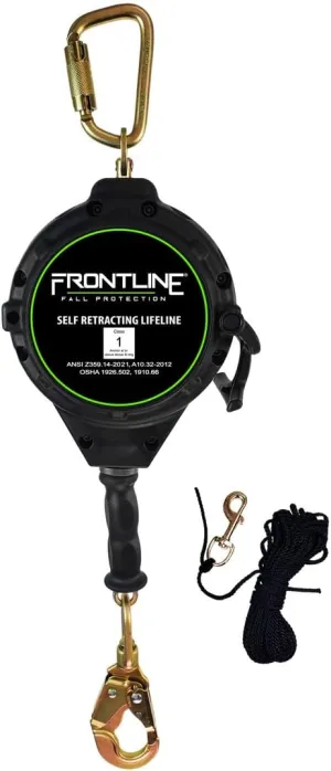 Frontline RPGC 30 Ft Cable Single Leg SRL with Steel Snap Hook End | Ergonomic Carry Handle & Tagline | High Strength, Corrosion-Resistant | 310 lbs Capacity | ANSI & OSHA Compliant