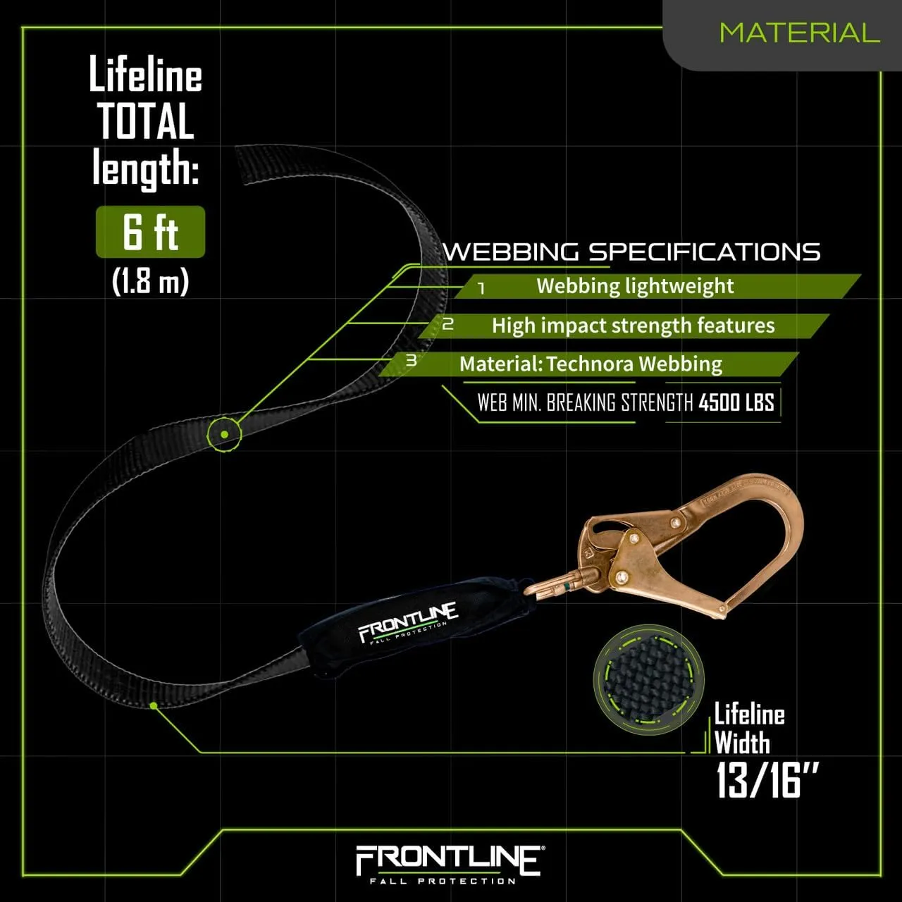Frontline RPW061R 6' Web Single Leg SRL with Steel Rebar Hook | Lightweight & Durable | Quick-Action Braking | High-Strength Webbing | 310 lbs Capacity | ANSI & OSHA Compliant