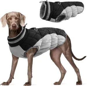 FUAMEY Dog Coat - Warm Winter Jacket with Padded Fleece, Reflective, Waterproof & Windproof, Built-in Harness, Black, XXX-Large