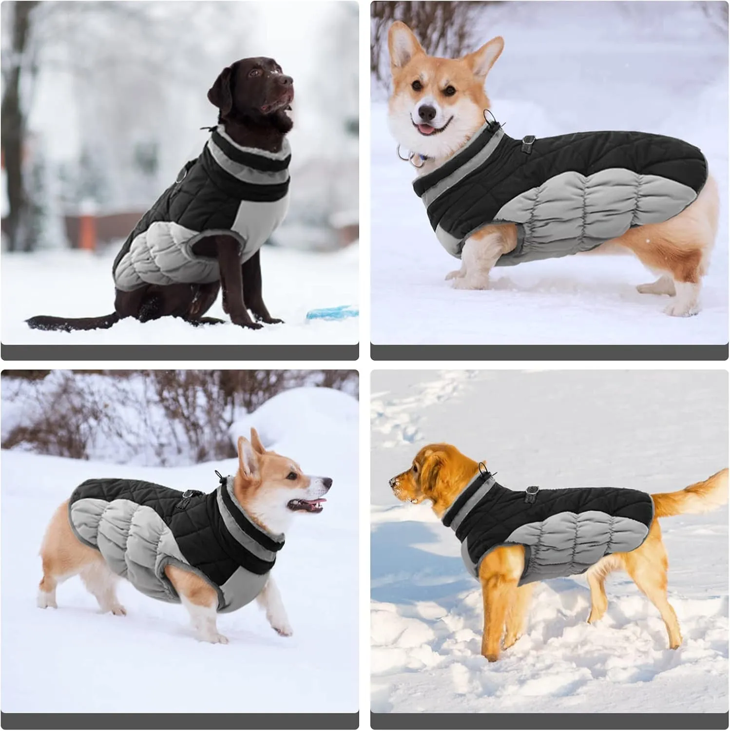 FUAMEY Dog Coat - Warm Winter Jacket with Padded Fleece, Reflective, Waterproof & Windproof, Built-in Harness, Black, XXX-Large