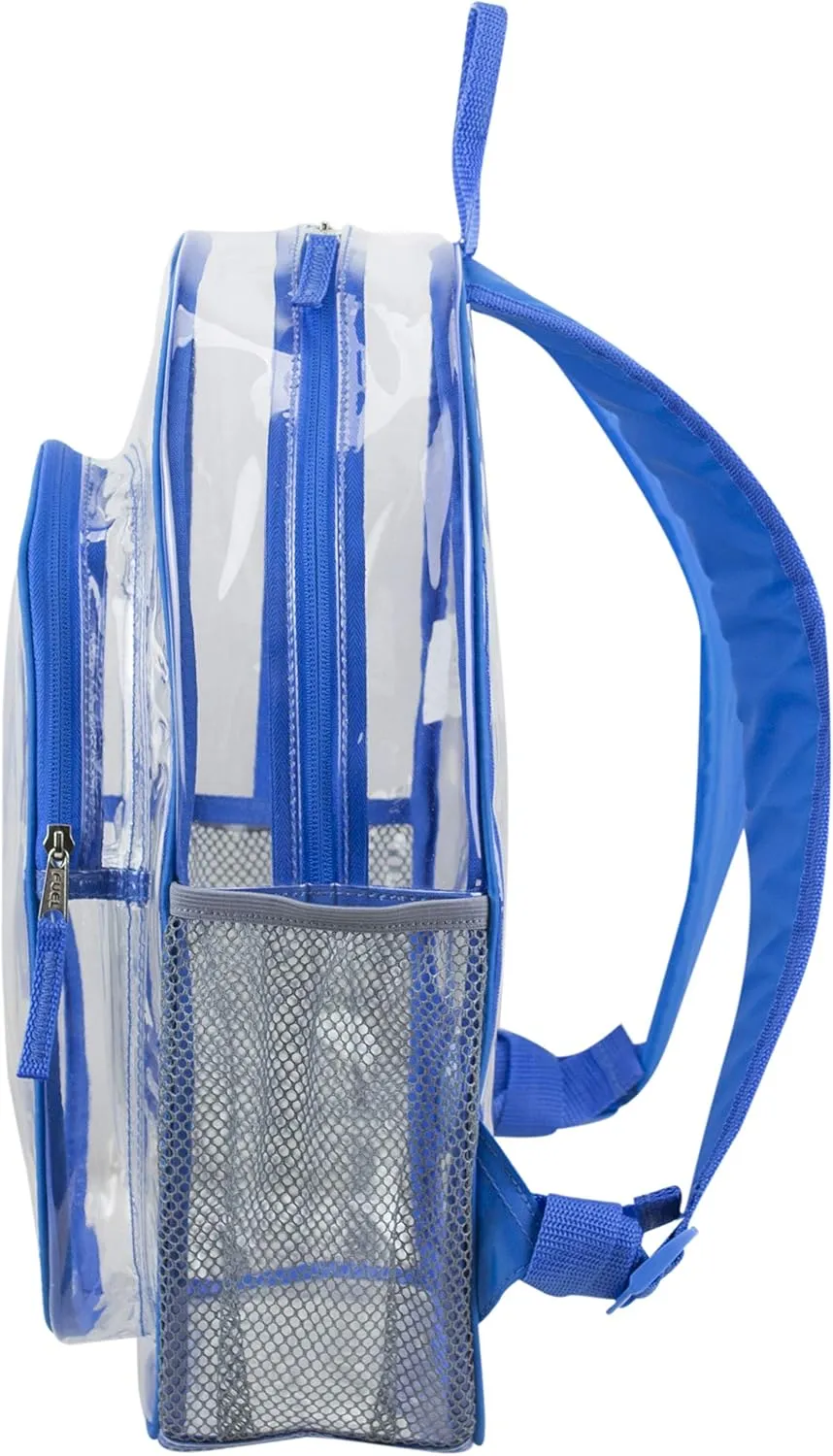 Fuel Hiking Clear Backpack and Drawstring Strings Bags Set for College Bookbag, Work, Sport, Security Check, Transparent, Royal Blue