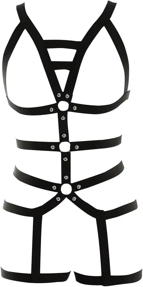 Full Cage for Women Body Harness Bar Garter Set Festival Rave Dance Photography Punk Gothic Belt Stretchy Fabric