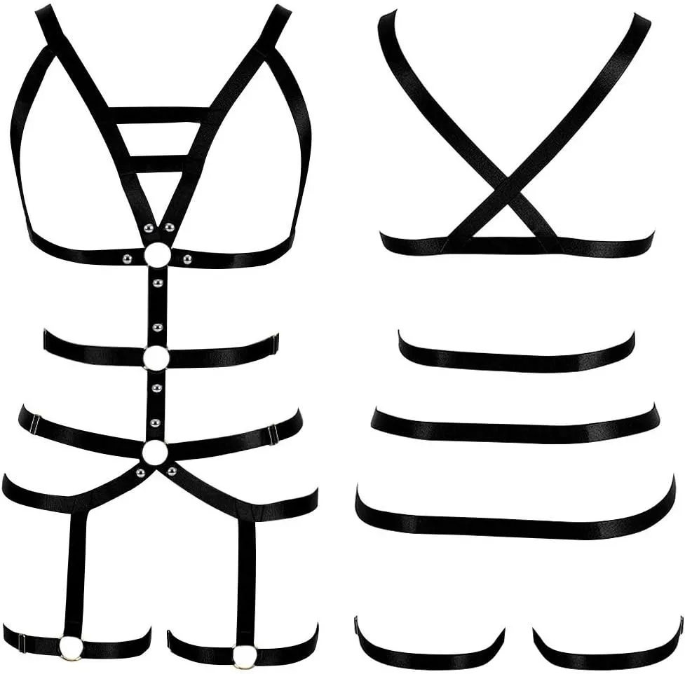 Full Cage for Women Body Harness Bar Garter Set Festival Rave Dance Photography Punk Gothic Belt Stretchy Fabric