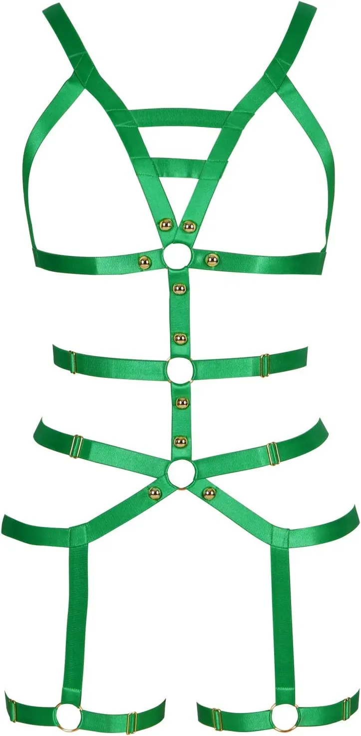 Full Cage for Women Body Harness Bar Garter Set Festival Rave Dance Photography Punk Gothic Belt Stretchy Fabric