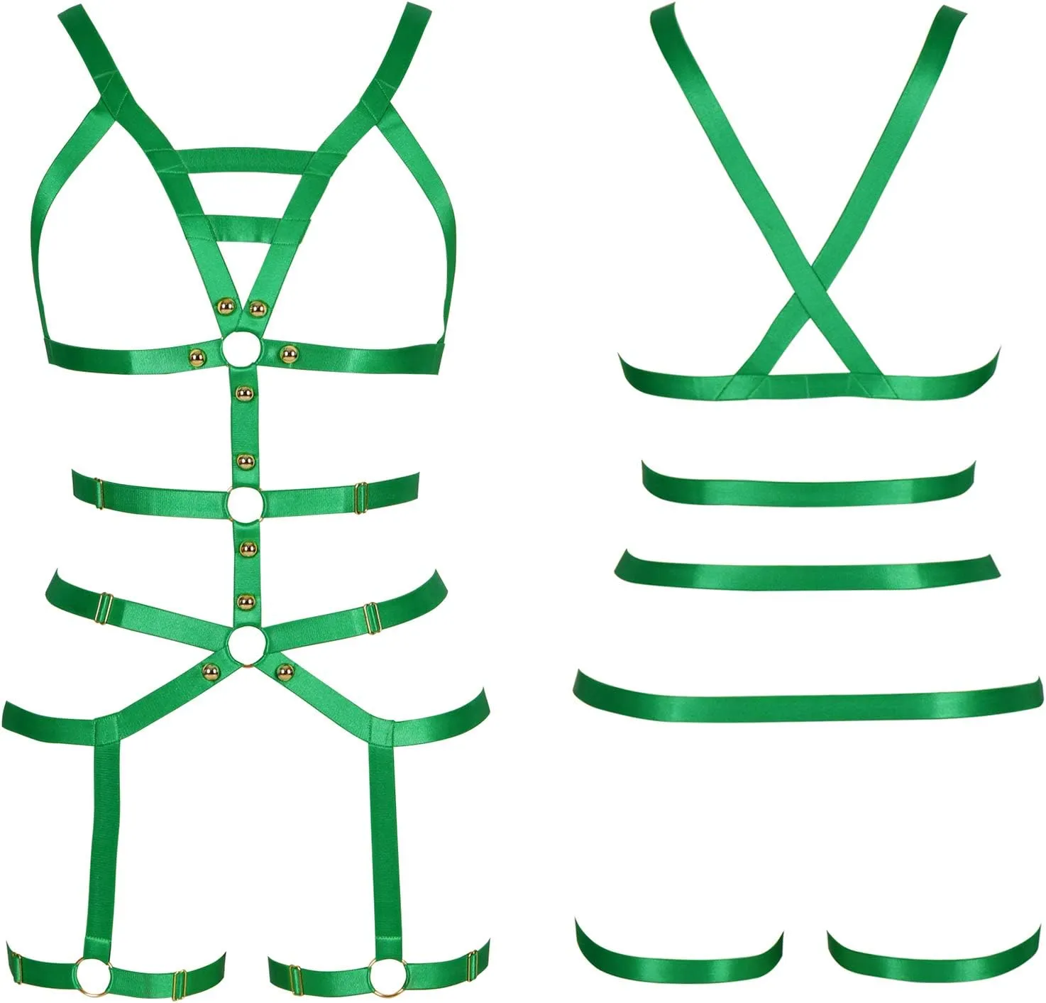 Full Cage for Women Body Harness Bar Garter Set Festival Rave Dance Photography Punk Gothic Belt Stretchy Fabric