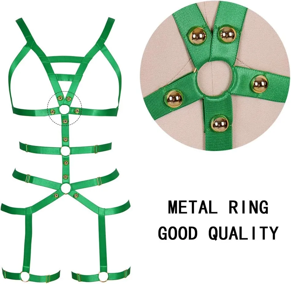 Full Cage for Women Body Harness Bar Garter Set Festival Rave Dance Photography Punk Gothic Belt Stretchy Fabric