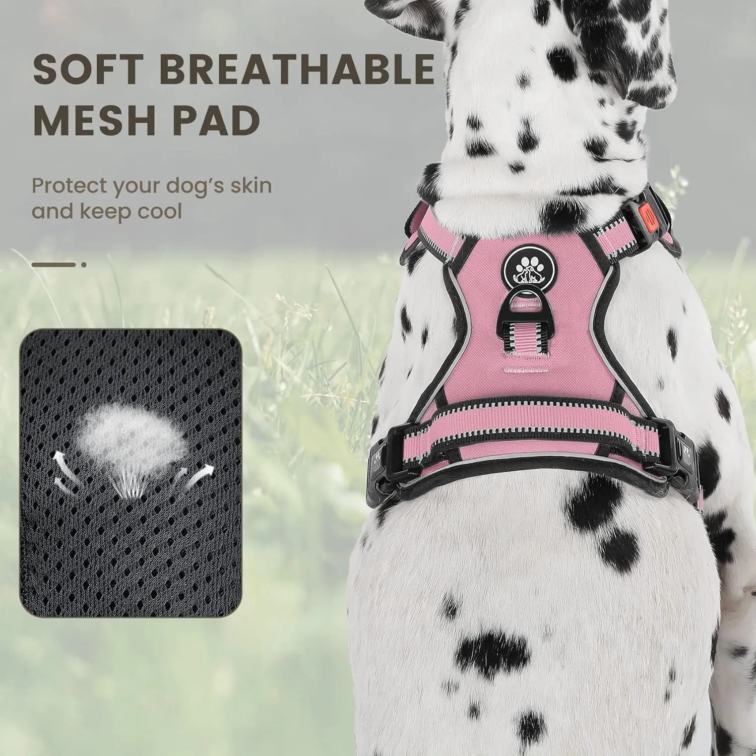 FURRYFECTION XL No Pull Dog Harness, Reflective Vest, Adjustable, Soft Padded, Front Lead, Leash, Seat Belt, Pink