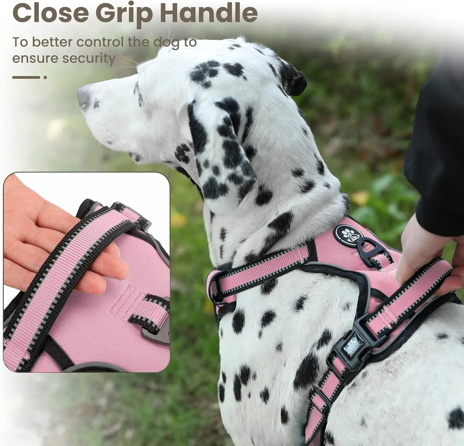FURRYFECTION XL No Pull Dog Harness, Reflective Vest, Adjustable, Soft Padded, Front Lead, Leash, Seat Belt, Pink
