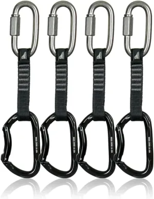 Fusion Climb 4-Pack 12cm Tactical Military Rescue Quickdraw Set with 3/8" 1600lbs WLL Stainless Steel Oval Quick Link/Vapor Bent Gate Black Carabiners