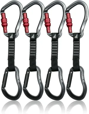 Fusion Climb 4-Pack 12cm Tactical Military Rescue Quickdraw Set with Techno Wave Screw Gate Gray/Techno Zoom Straight Gate Black Carabiners