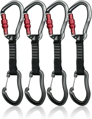 Fusion Climb 4-Pack 12cm Tactical Military Rescue Quickdraw Set with Techno Wave Screw Gate Gray/Techno Zoom Wire Gate Black Carabiners