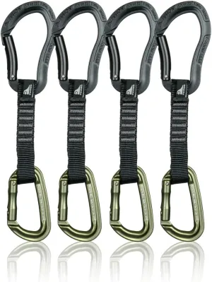 Fusion Climb 4-Pack 12cm Tactical Military Rescue Quickdraw Set with Techno Zoom Bent Gate Black/Contigua Straight Gate Green Carabiners