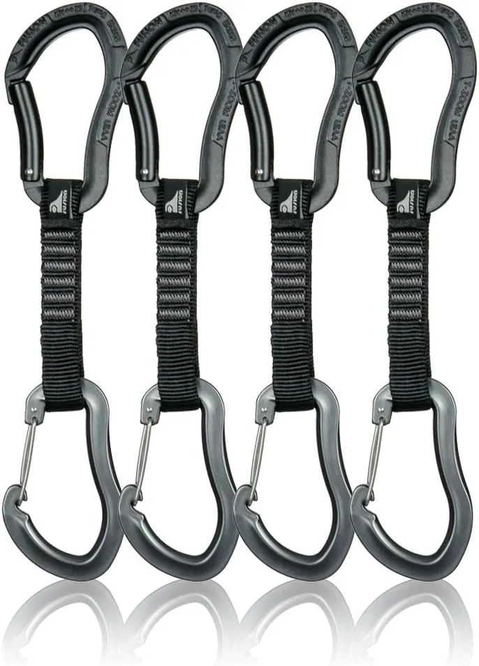 Fusion Climb 4-Pack 12cm Tactical Military Rescue Quickdraw Set with Techno Zoom Bent Gate Black/Techno Zoom Wire Gate Gray Carabiners