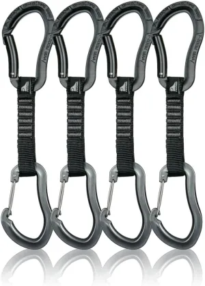 Fusion Climb 4-Pack 12cm Tactical Military Rescue Quickdraw Set with Techno Zoom Bent Gate Black/Techno Zoom Wire Gate Gray Carabiners