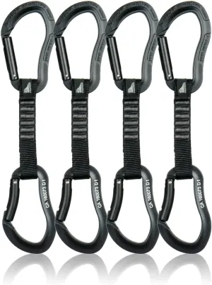 Fusion Climb 4-Pack 12cm Tactical Military Rescue Quickdraw Set with Techno Zoom Straight Gate Black/Techno Zoom Bent Gate Black Carabiners