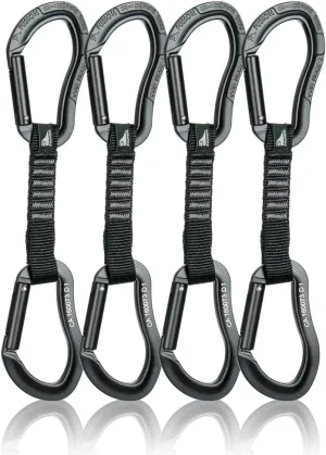 Fusion Climb 4-Pack 12cm Tactical Military Rescue Quickdraw Set with Techno Zoom Straight Gate Black/Techno Zoom Straight Gate Black Carabiners