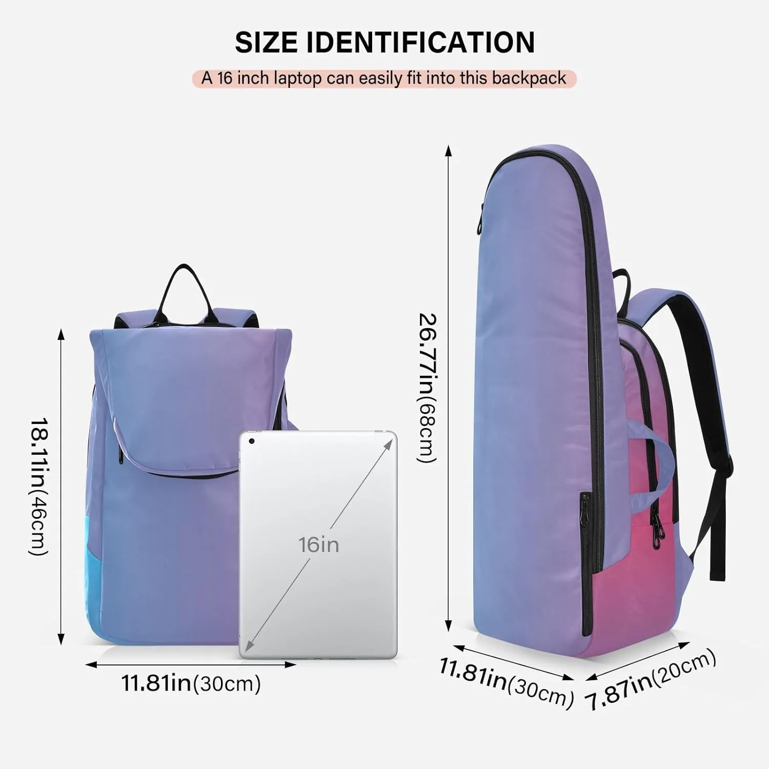 GAIGEO Turquoise Blue Purple Gradient Pickleball Bag, Large Capacity Gifts for Pickleball Lovers, Various Storage Methods