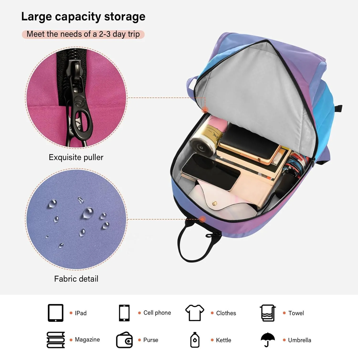 GAIGEO Turquoise Blue Purple Gradient Pickleball Bag, Large Capacity Gifts for Pickleball Lovers, Various Storage Methods