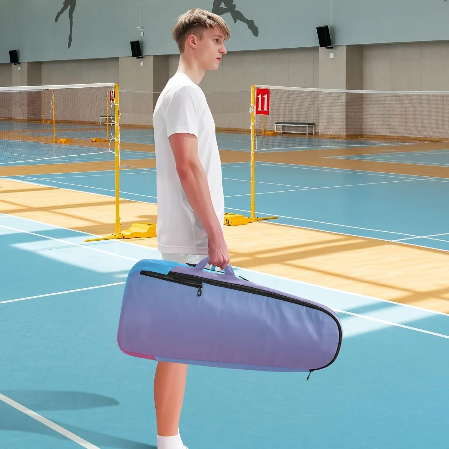 GAIGEO Turquoise Blue Purple Gradient Pickleball Bag, Large Capacity Gifts for Pickleball Lovers, Various Storage Methods