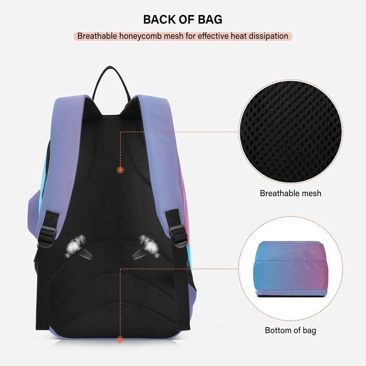 GAIGEO Turquoise Blue Purple Gradient Pickleball Bag, Large Capacity Gifts for Pickleball Lovers, Various Storage Methods