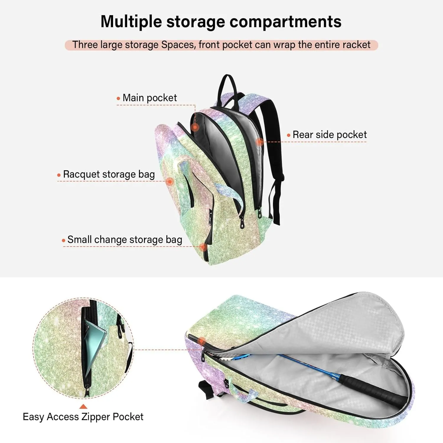 GAIGEO Yellow Amethyst Gradient Ombre Racket Bag, Multilayer Design Tennis Ball Bag, Sports and Daily Use