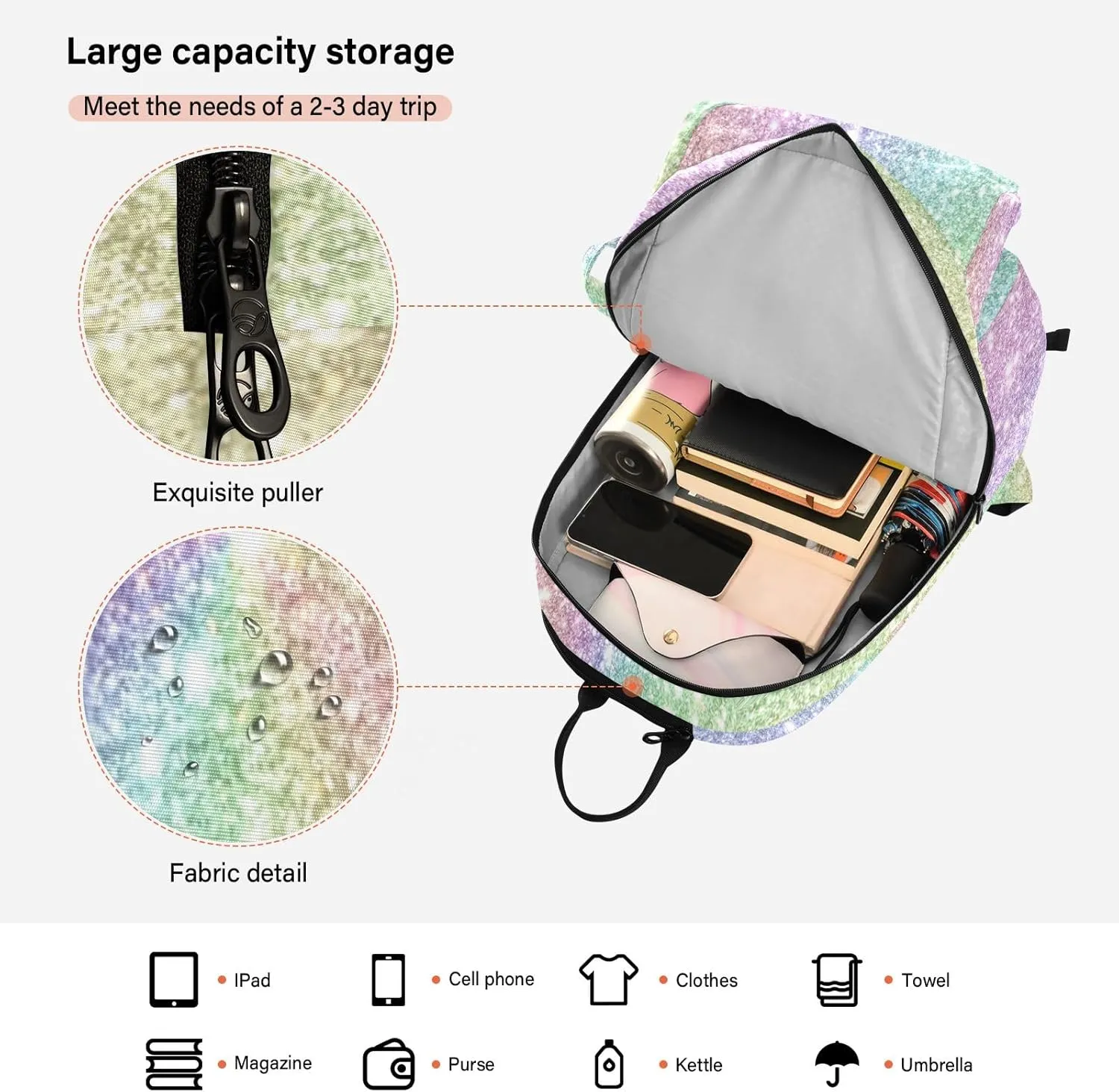 GAIGEO Yellow Amethyst Gradient Ombre Racket Bag, Multilayer Design Tennis Ball Bag, Sports and Daily Use