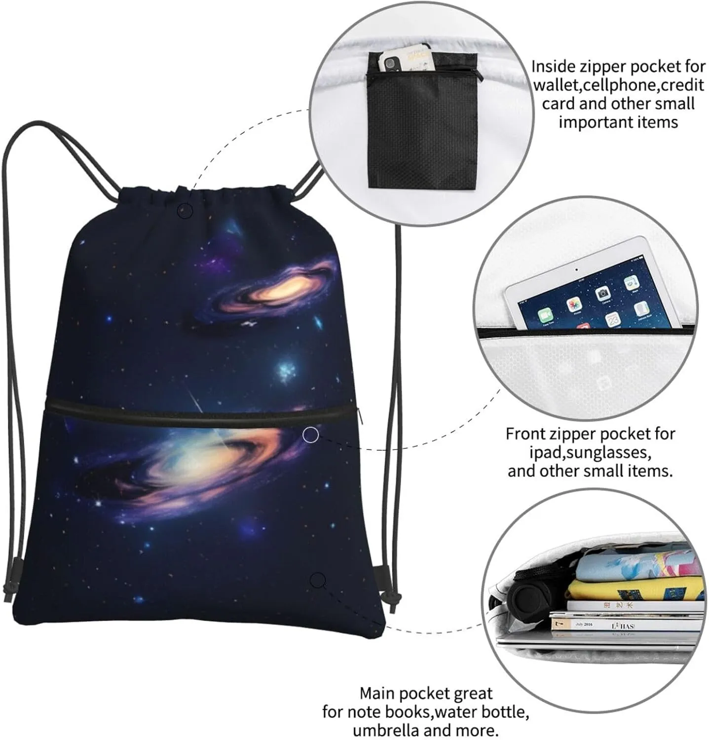 Galaxy In The Universe Drawstring Backpack String Cinch Bag For Fitness Workout, Daily Commute, Travel