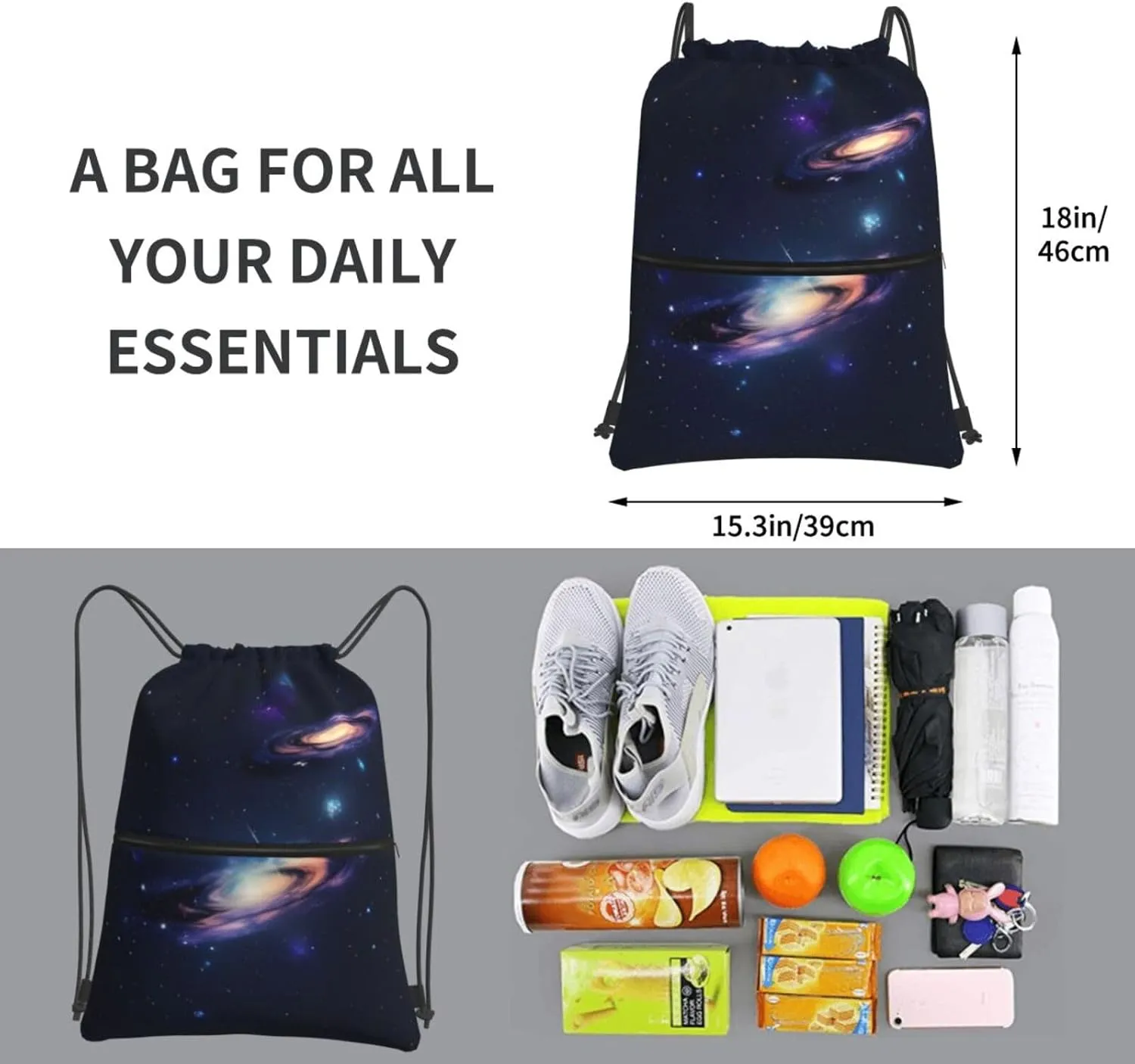 Galaxy In The Universe Drawstring Backpack String Cinch Bag For Fitness Workout, Daily Commute, Travel