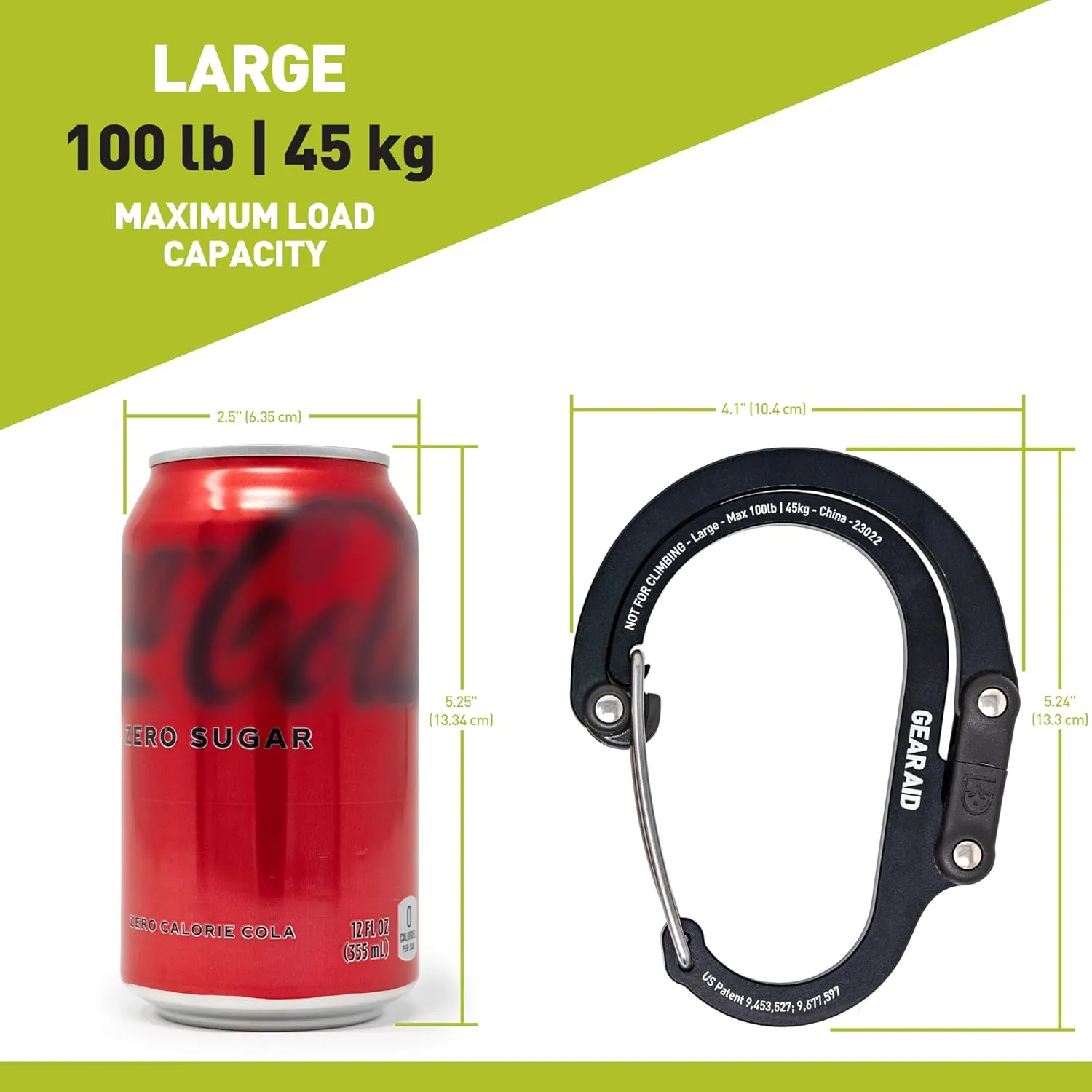 GEAR AID HEROCLIP (Large) Carabiner Gear Clip and Hook for Hanging Heavy Duty Items, Camping Backpacks, Suitcases, Kayaks, Bicycles, Garage Organization and More