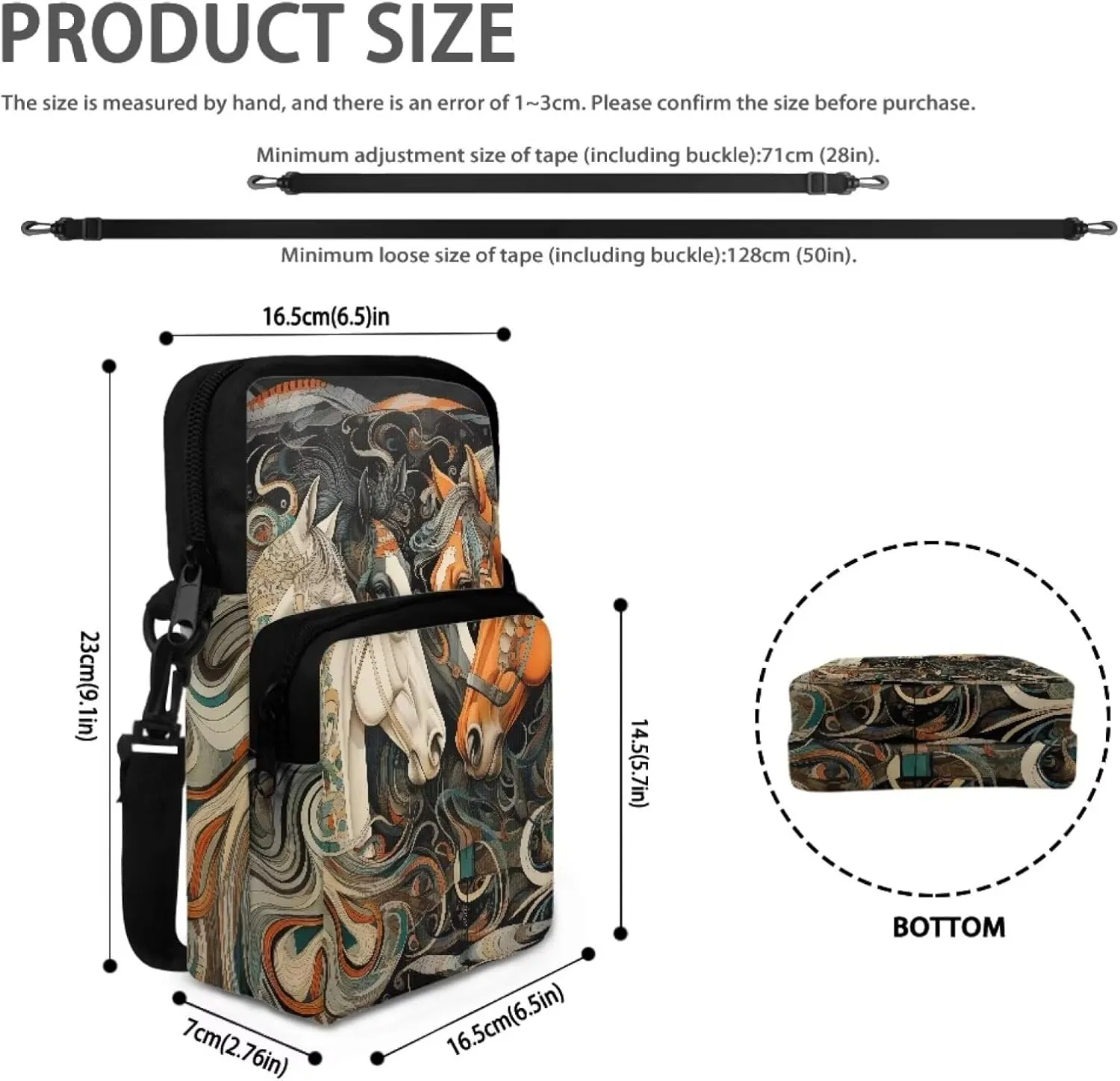 Girls Crossbody Shoulder Bag with Zipper, 2 Layer Messenger Bags for Women Men