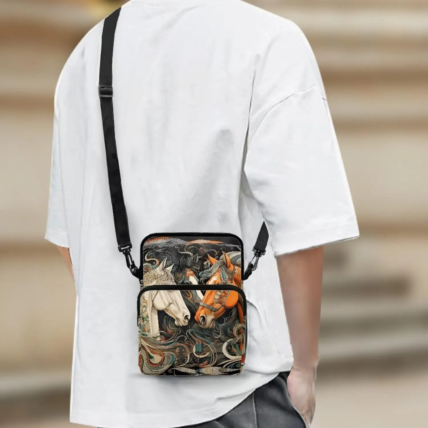 Girls Crossbody Shoulder Bag with Zipper, 2 Layer Messenger Bags for Women Men