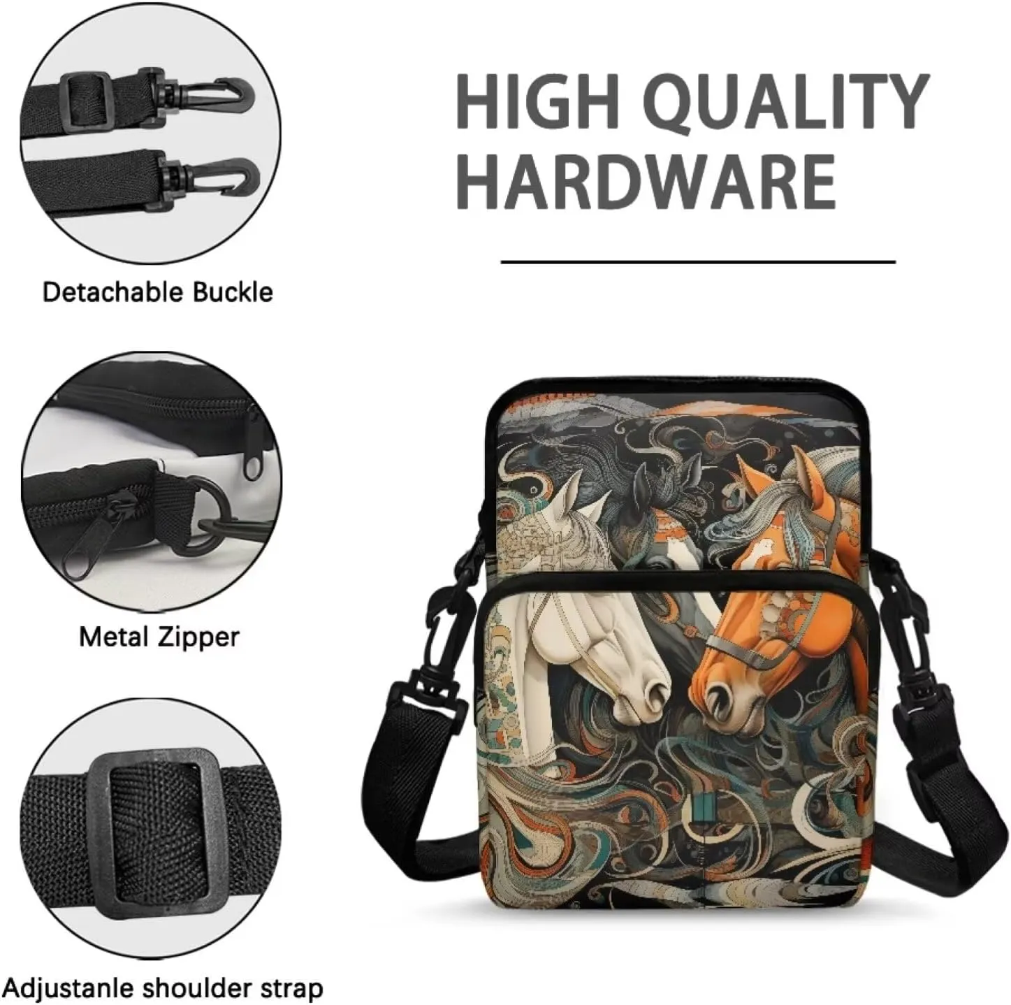 Girls Crossbody Shoulder Bag with Zipper, 2 Layer Messenger Bags for Women Men