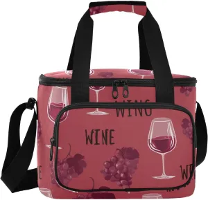 Glass Grape Red Insulated Cooler Bag for Women Men Leakproof 24 Can Camping Cooler Tote for Travel Outdoors Trip