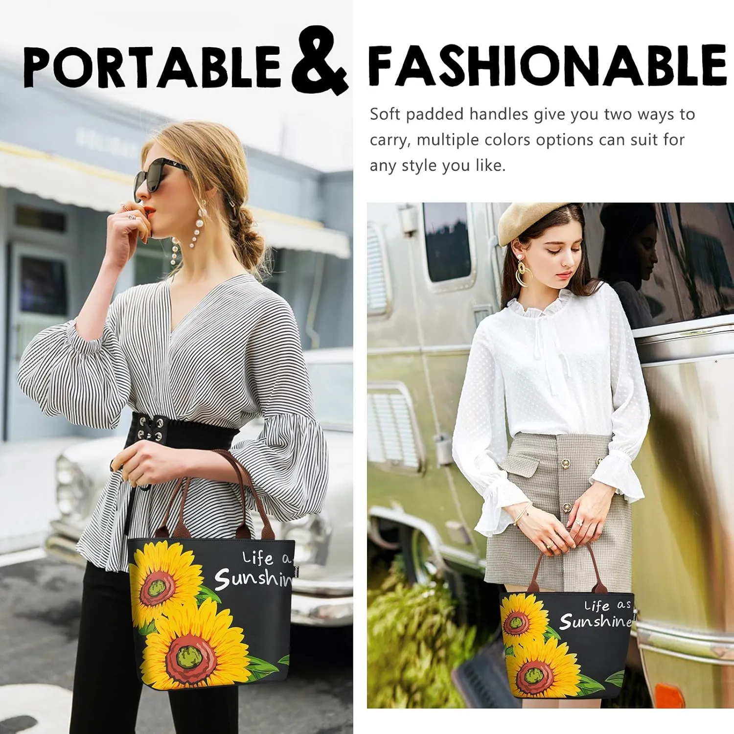 Gloppie Lunch Bag Women Insulated Lunch Box for Women Sunflower Lunch Tote Leakproof Cooler Purse for Work Loncheras para mujer 9L